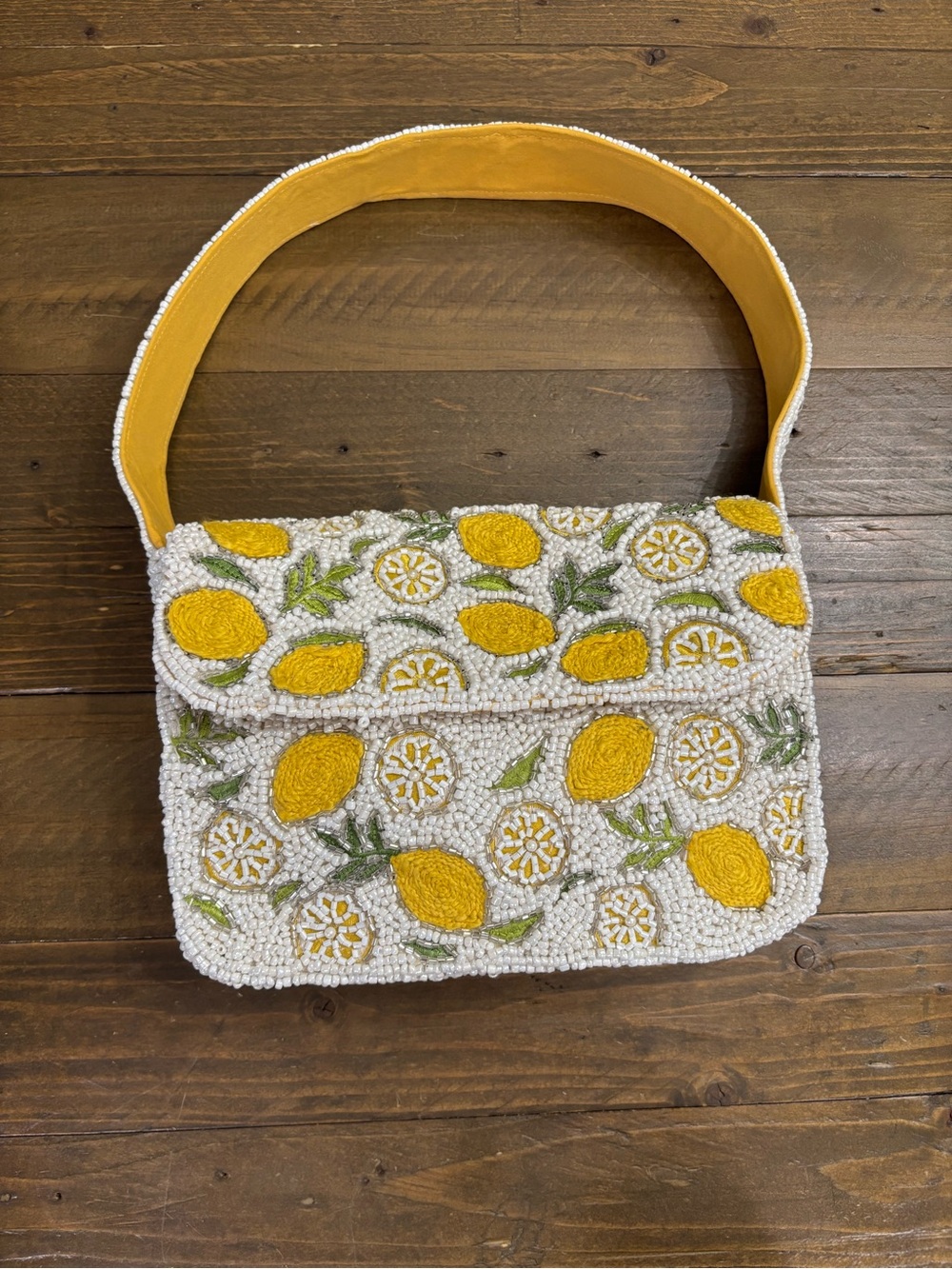 Studio 12 Handmade Beaded Lemon Shoulder Bag